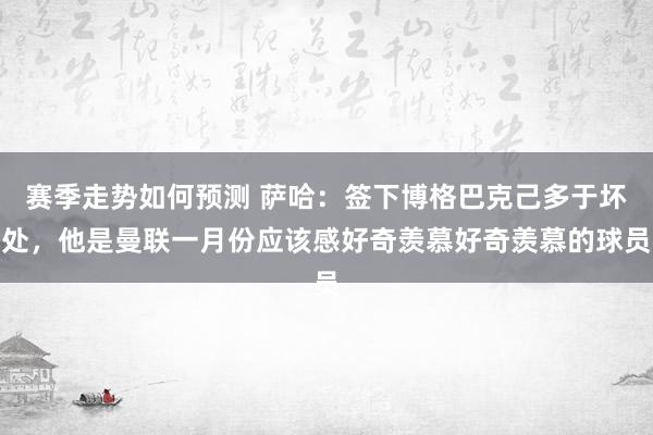 赛季走势如何预测 萨哈：签下博格巴克己多于坏处，他是曼联一月份应该感好奇羡慕好奇羡慕的球员