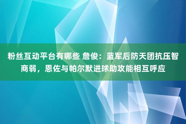 粉丝互动平台有哪些 詹俊：蓝军后防天团抗压智商弱，恩佐与帕尔默进球助攻能相互呼应