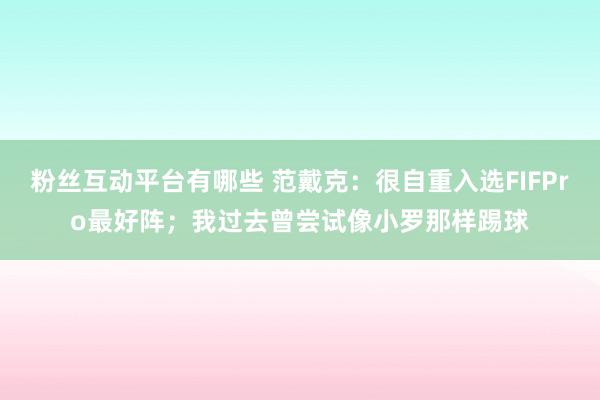 粉丝互动平台有哪些 范戴克：很自重入选FIFPro最好阵；我过去曾尝试像小罗那样踢球